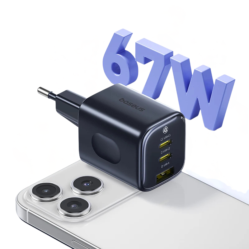 Baseus Picogo 67W GaN Charger: Ultra-Compact 3-Port Fast Charger for iPhone & Laptop