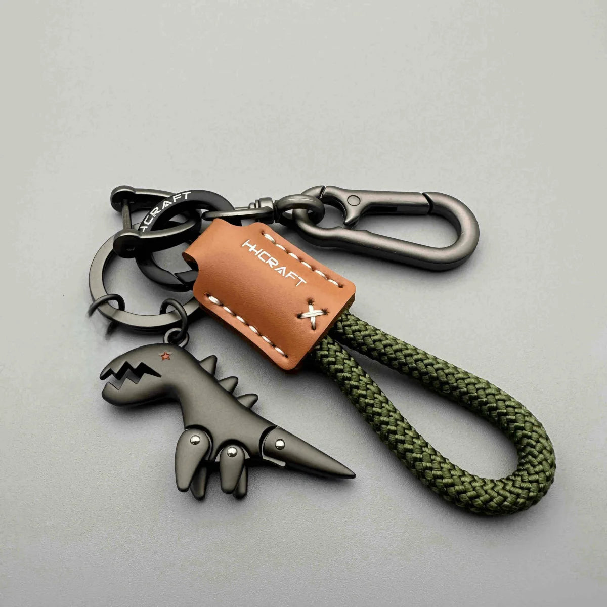 T-Rex Keychain with Hand-Woven Rope