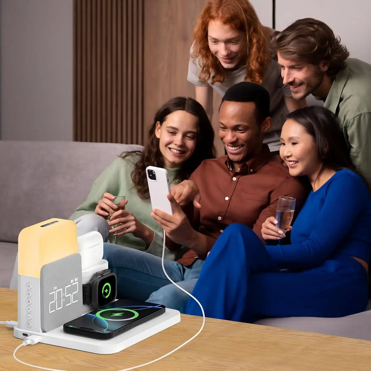 7-in-1 MagSafe Charging Station: Wireless Charger with Alarm Clock and Night Light