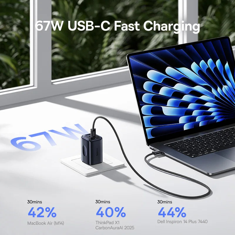 Baseus Picogo 67W GaN Charger: Ultra-Compact 3-Port Fast Charger for iPhone & Laptop