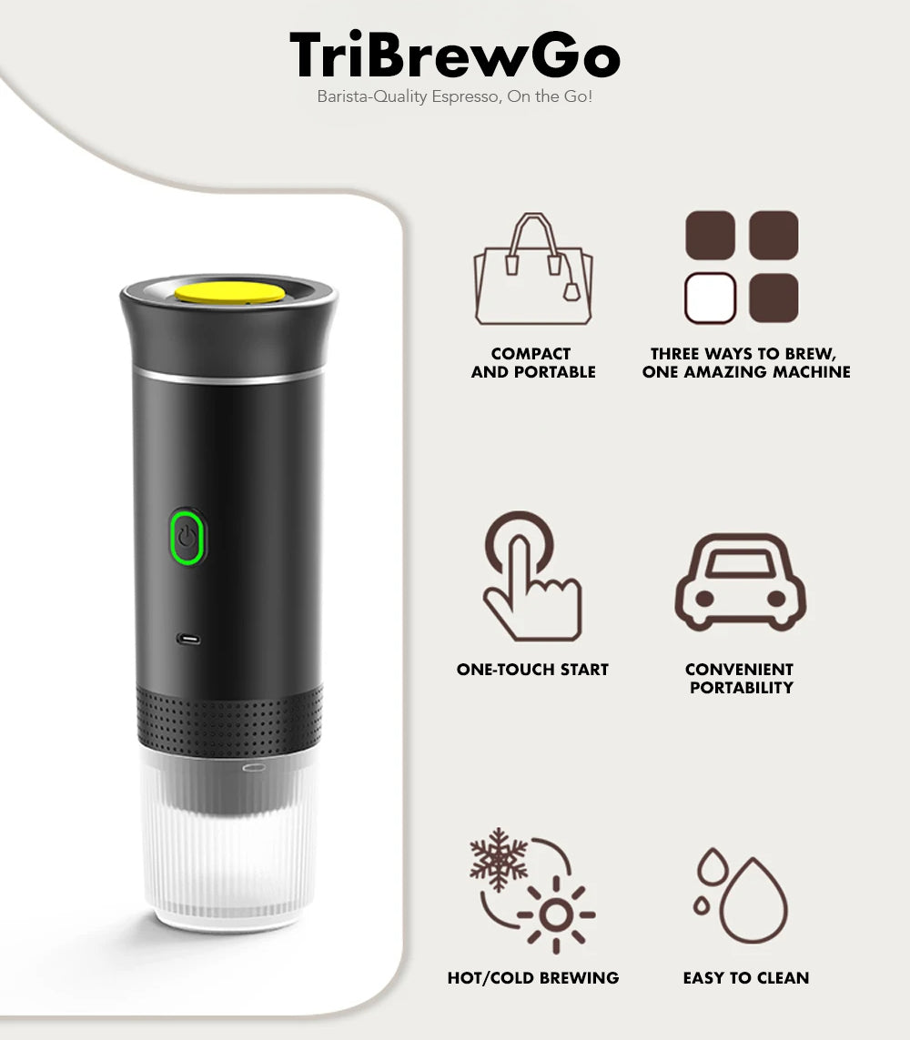 TriBrewGo: 3-in-1 Portable Electric Espresso Machine