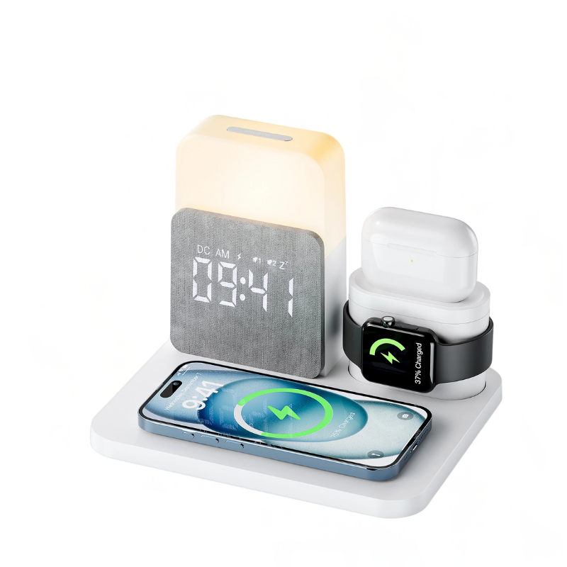 7-in-1 MagSafe Charging Station: Wireless Charger with Alarm Clock and Night Light