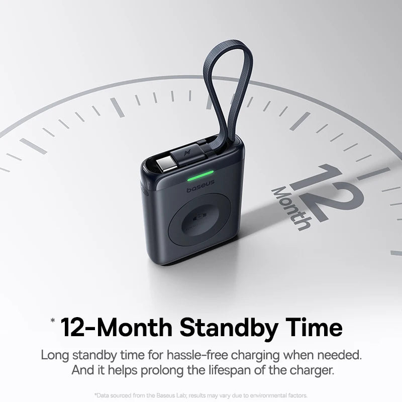 Baseus 5W Magnetic Wireless Charger: Apple Watch Travel Puck with Built-in USB-C Cable