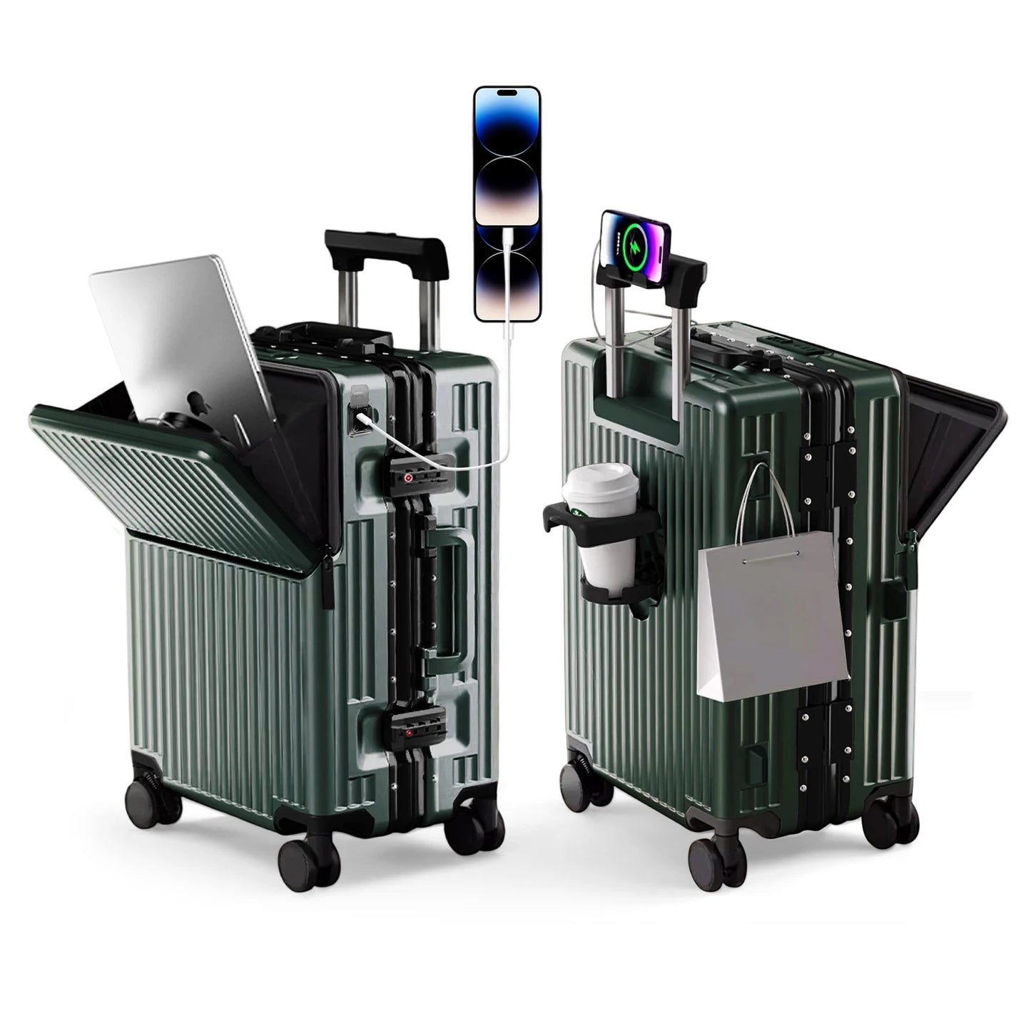 Aluminum Frame Checked Luggage: 24 and 27 Inch Smart Suitcase