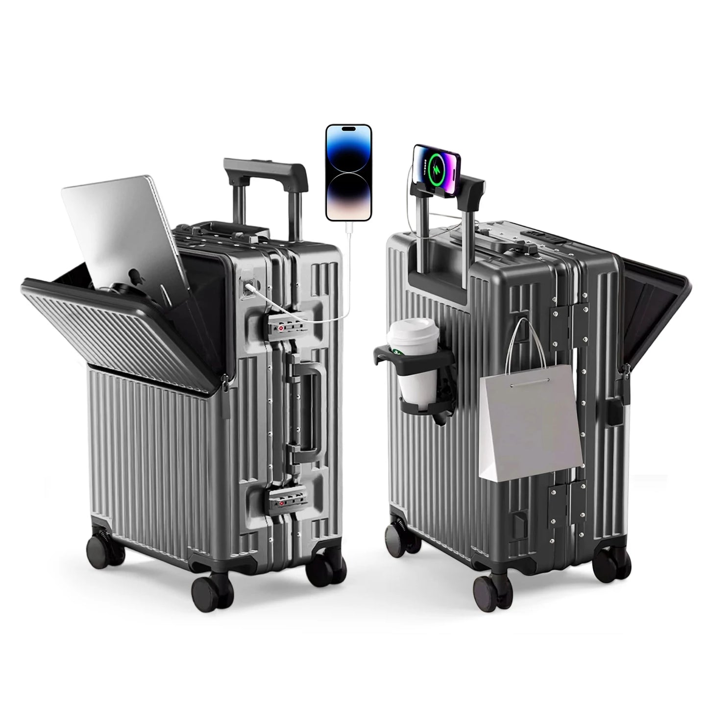 Aluminum Frame Checked Luggage: 24 and 27 Inch Smart Suitcase
