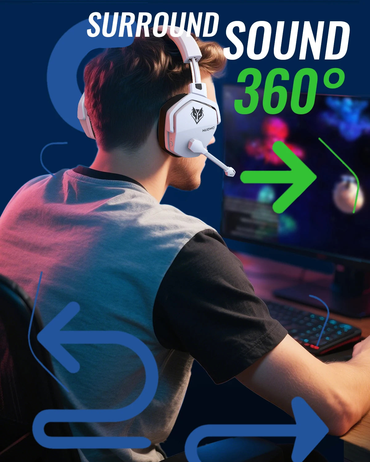 NUBWO G06 Wireless Gaming Headset with Dual Charging Station