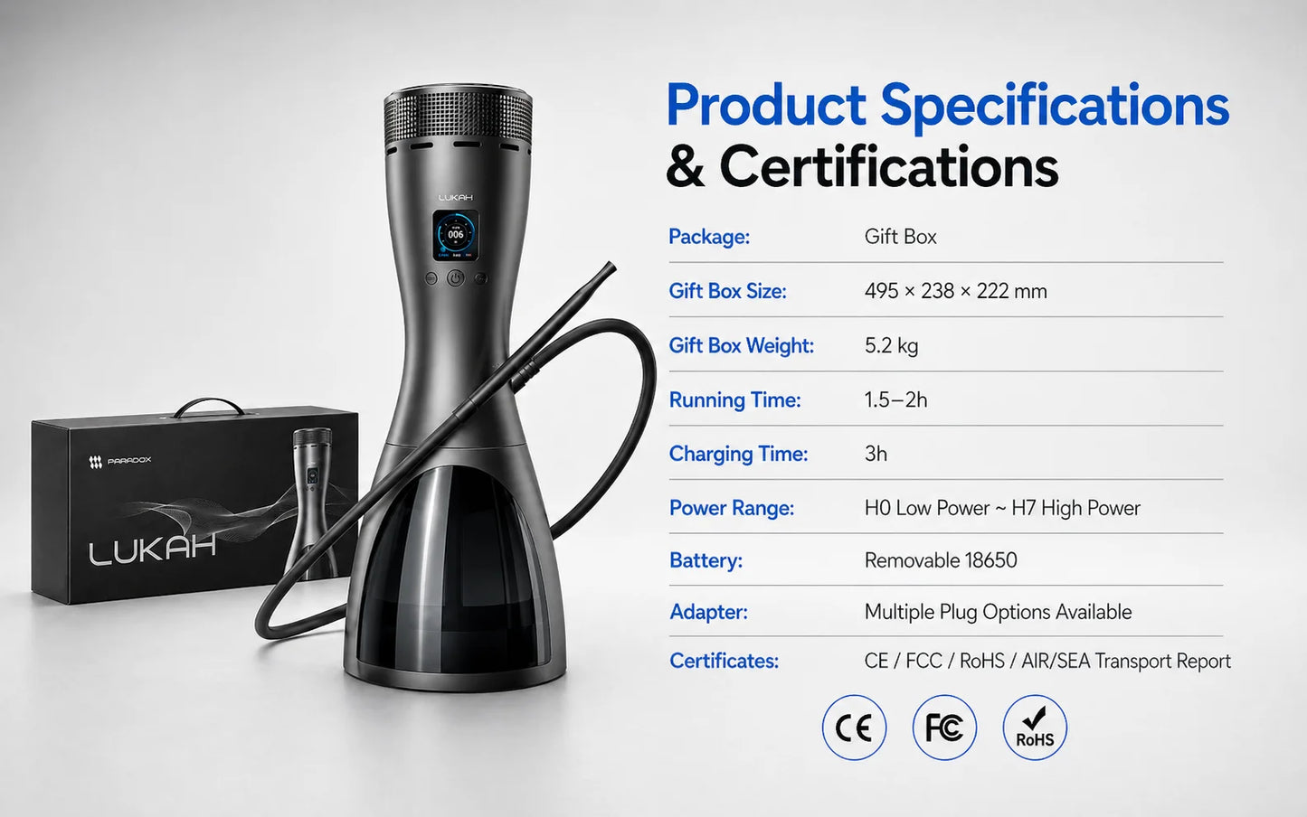 Lukah ES01 Professional Portable Electric Hookah