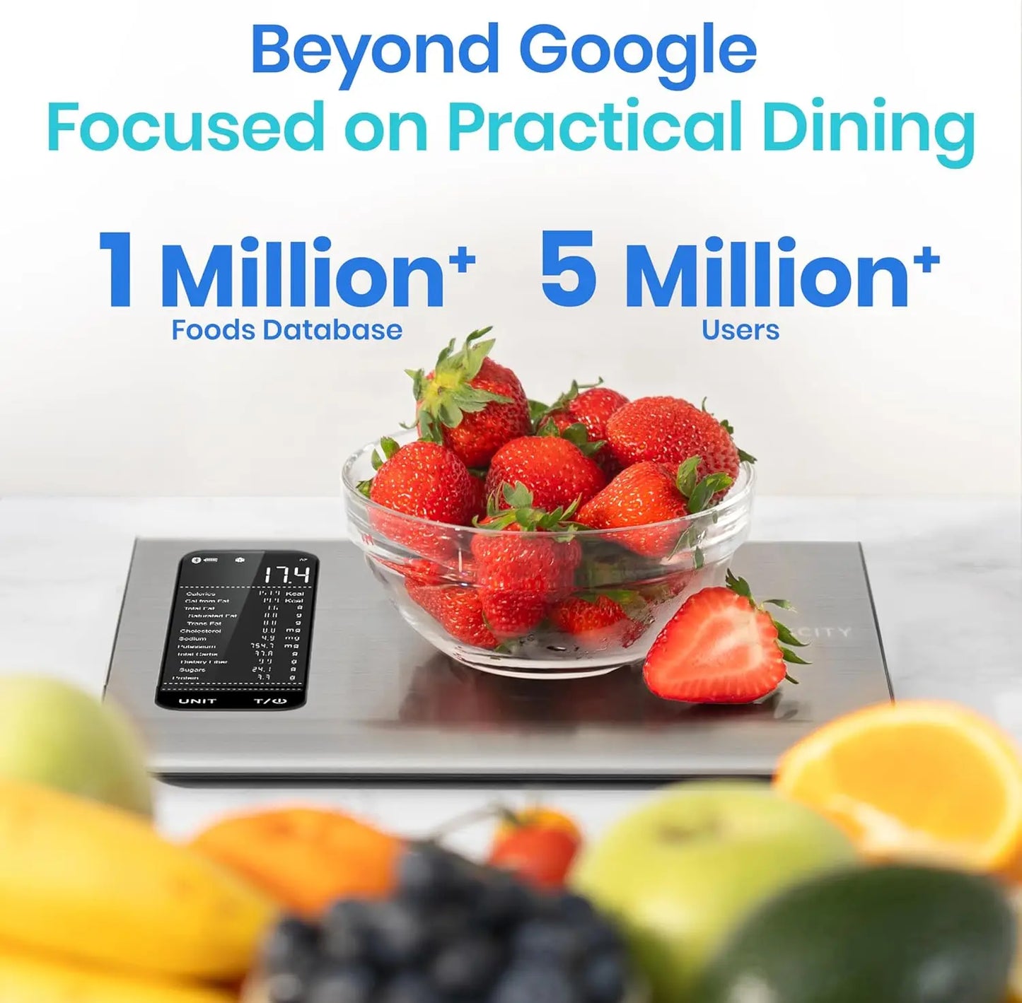 Smart Food Kitchen Scale with Nutritional Calculator (11lb / 5000g)