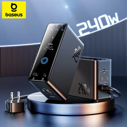 Baseus 240W Digital GaN Desktop Charger: 5-in-1 DC & USB-C Fast Charging Hub