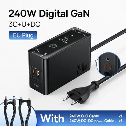 Baseus 240W Digital GaN Desktop Charger: 5-in-1 DC & USB-C Fast Charging Hub