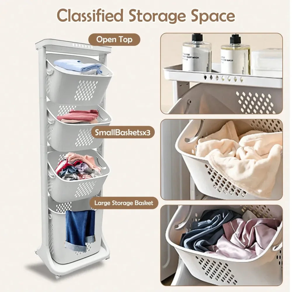 Multi-Tier Rolling Laundry Sorter & Organizer