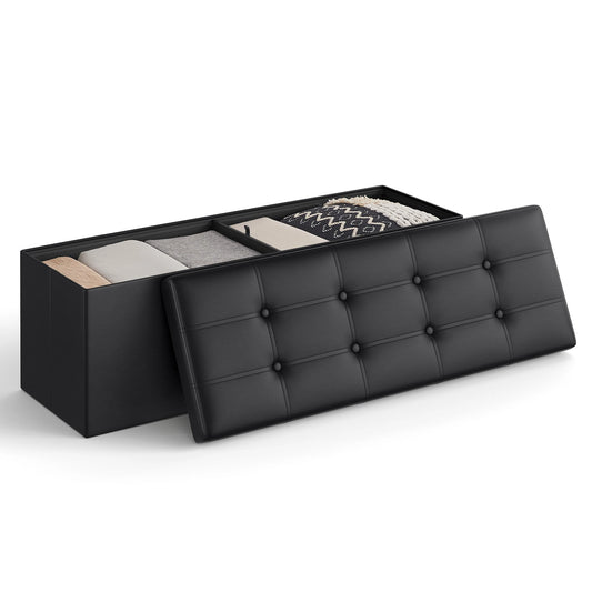 43-Inch Folding Storage Ottoman Bench (Faux Leather)