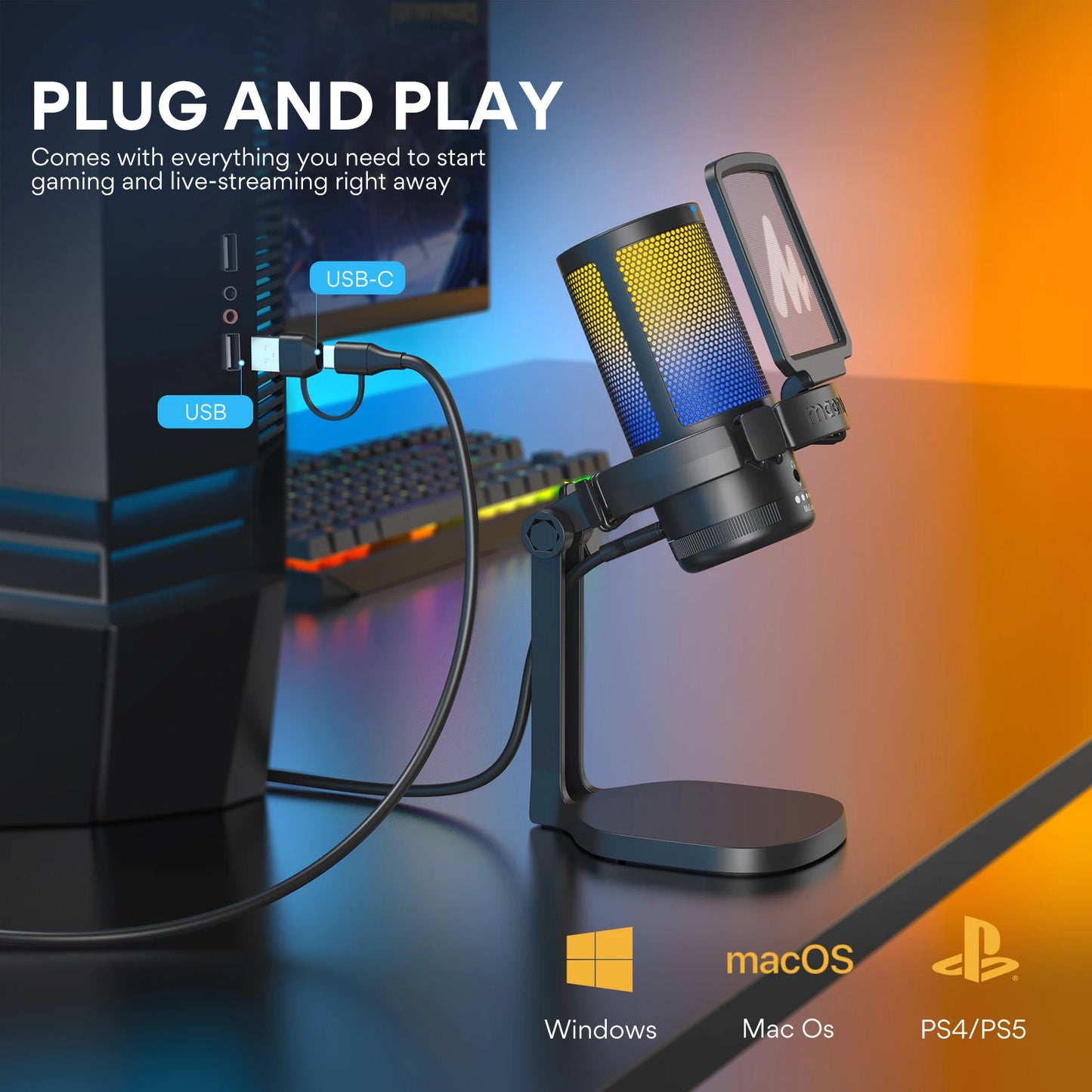Maono DGM20 GamerWave RGB USB Gaming Microphone