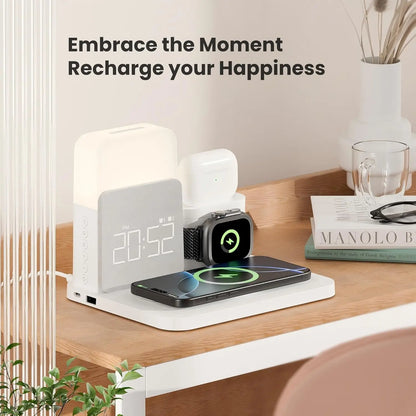 7-in-1 MagSafe Charging Station: Wireless Charger with Alarm Clock and Night Light