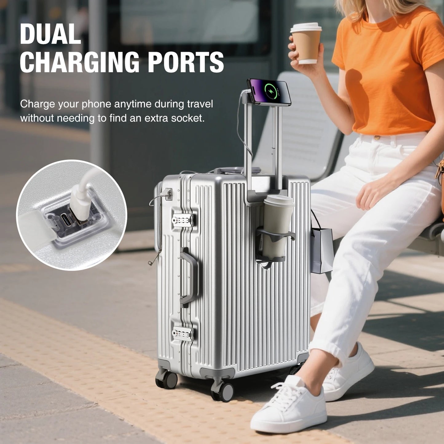 Aluminum Frame Checked Luggage: 24 and 27 Inch Smart Suitcase