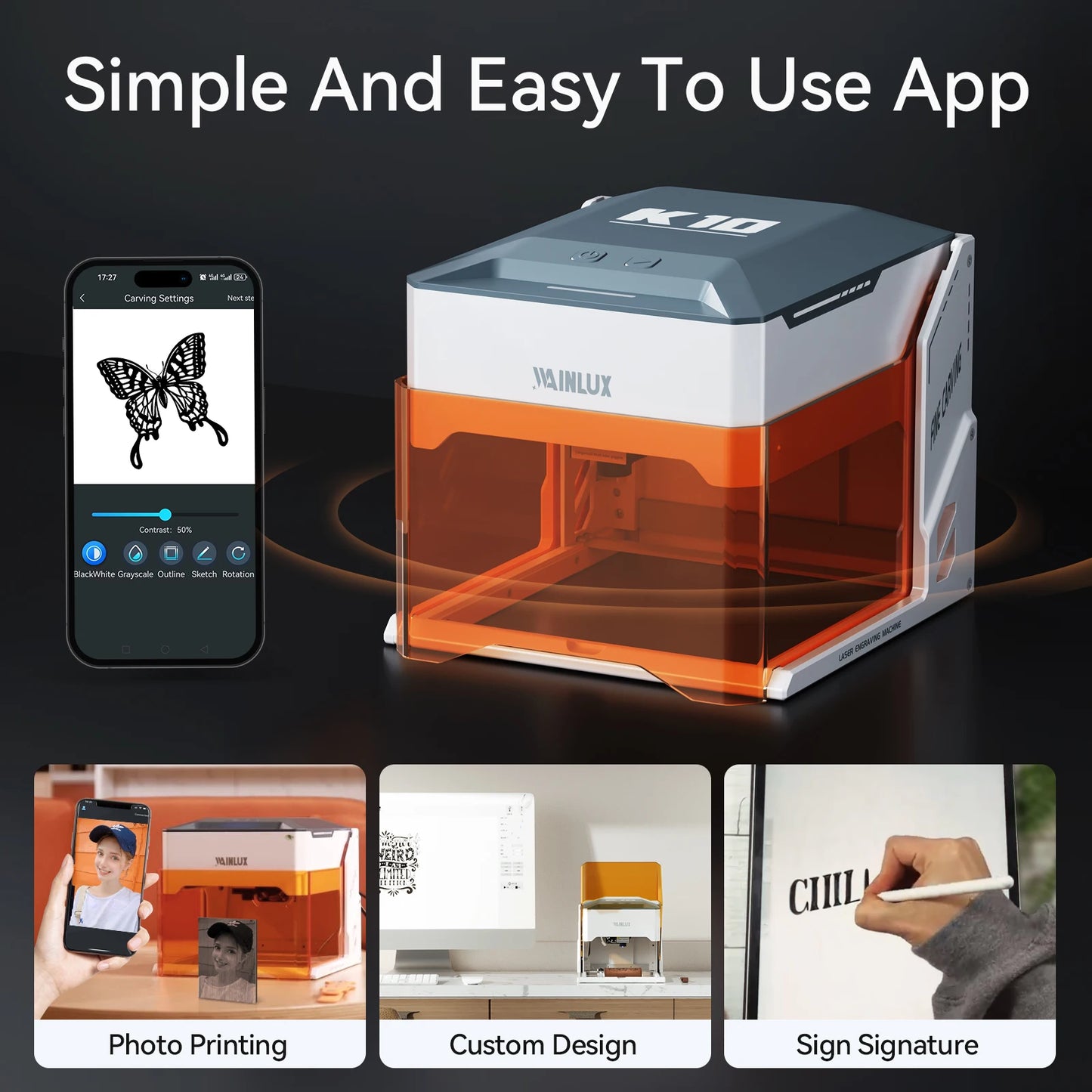 WAINLUX K10 Mini Laser Engraver (3000mW) - Bluetooth/WiFi Enabled