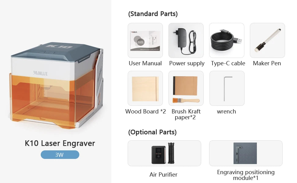 WAINLUX K10 Mini Laser Engraver (3000mW) - Bluetooth/WiFi Enabled