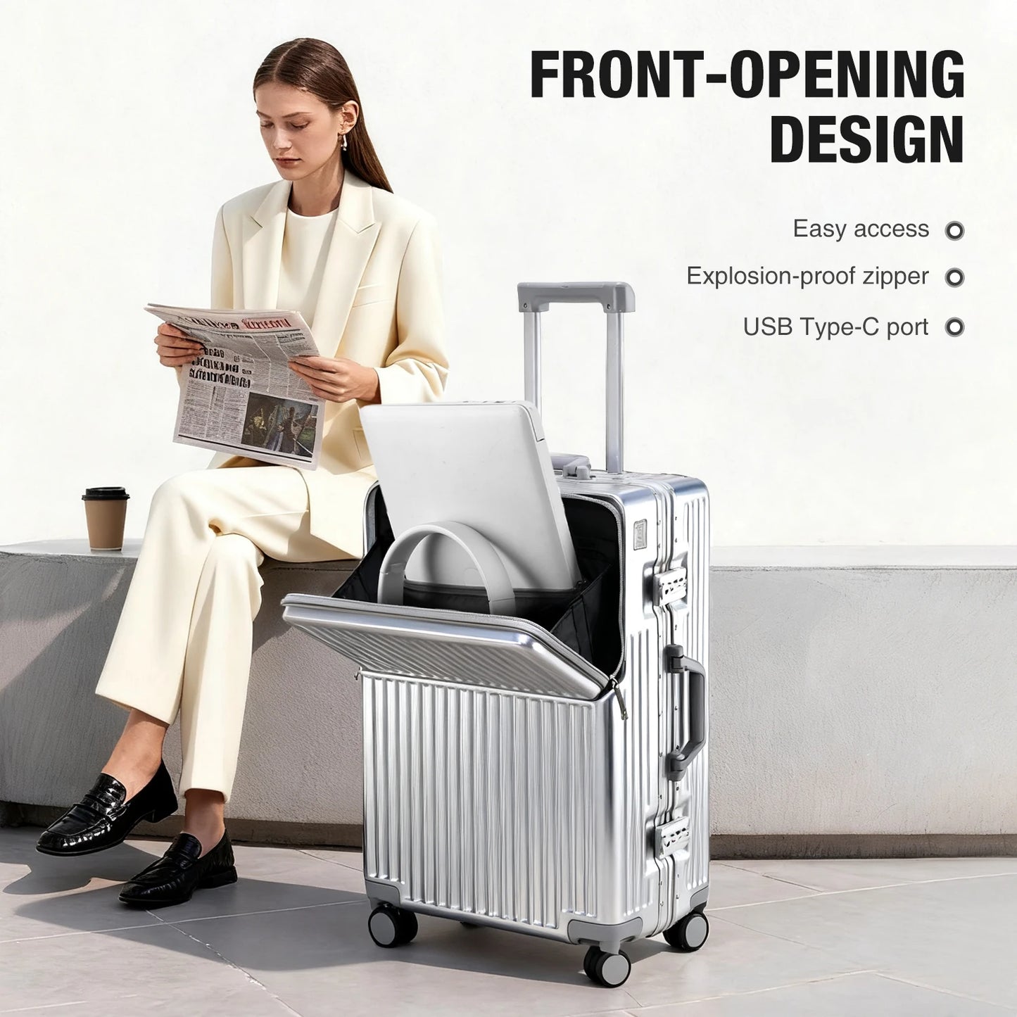 Aluminum Frame Checked Luggage: 24 and 27 Inch Smart Suitcase