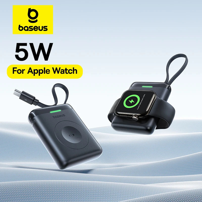 Baseus 5W Magnetic Wireless Charger: Apple Watch Travel Puck with Built-in USB-C Cable