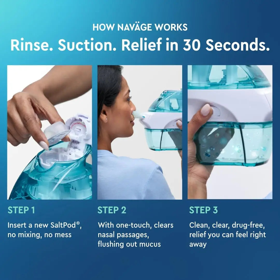 Naväge Starter Bundle: Powered Saline Nasal Rinse System (1 Cleaner + 30 Salt Pods)
