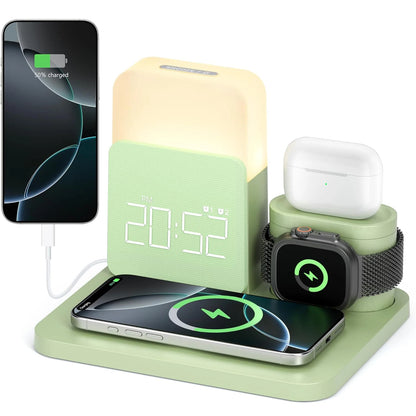 7-in-1 MagSafe Charging Station: Wireless Charger with Alarm Clock and Night Light