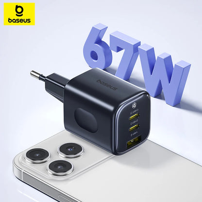 Baseus Picogo 67W GaN Charger: Ultra-Compact 3-Port Fast Charger for iPhone & Laptop