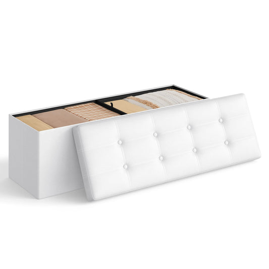 43-Inch Folding Storage Ottoman Bench (Faux Leather)