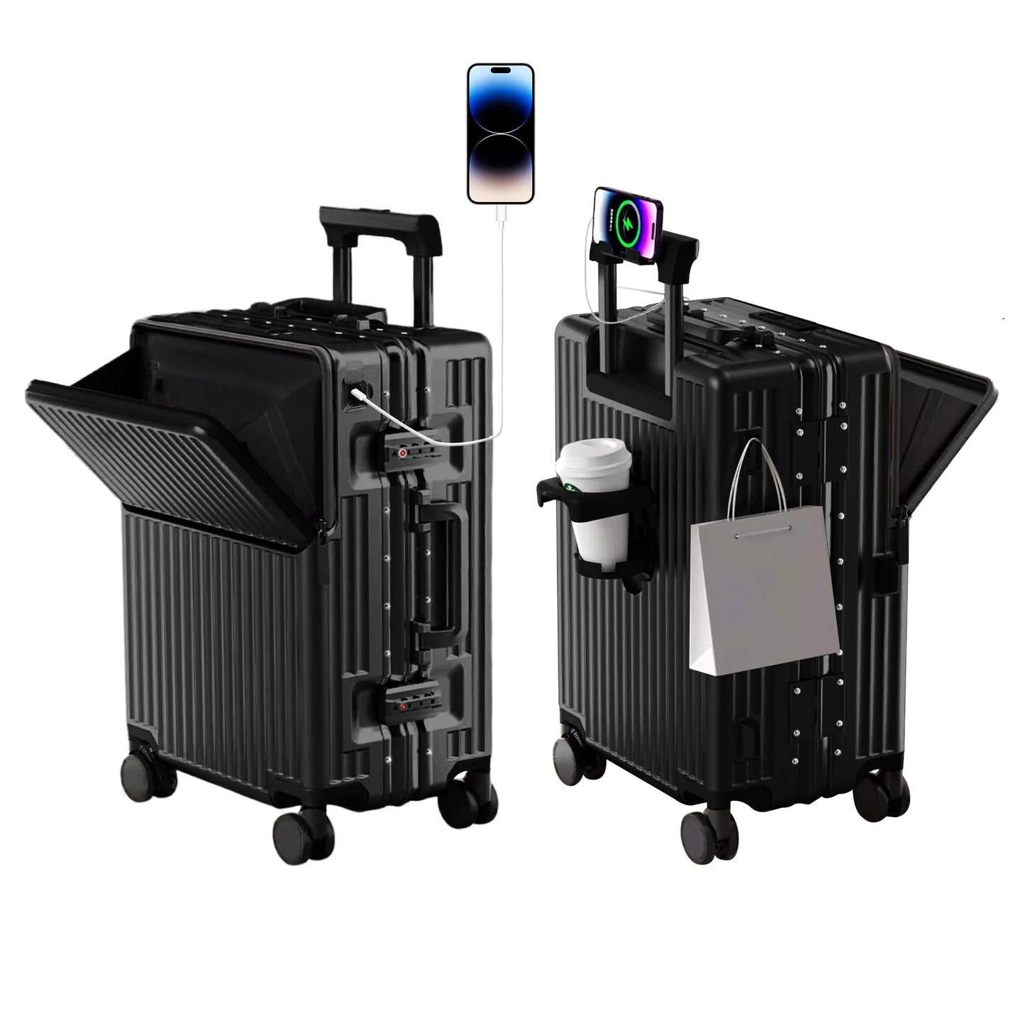 Aluminum Frame Checked Luggage: 24 and 27 Inch Smart Suitcase