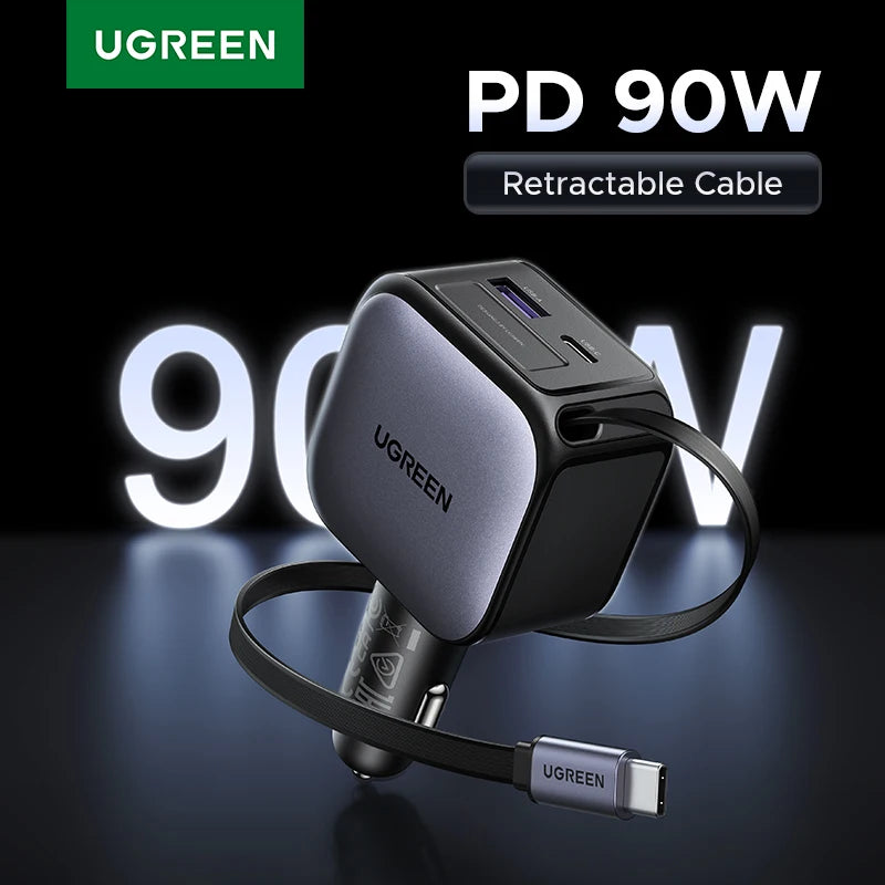UGREEN Nexode 90W GaN Retractable Fast Car Charger