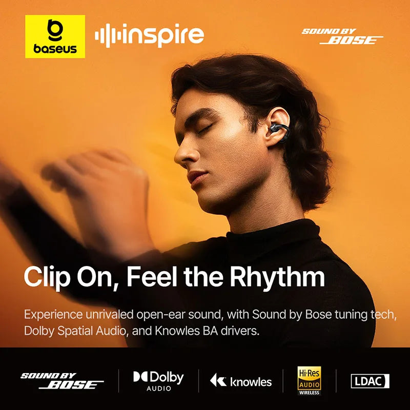 Baseus Inspire XC1 Open-Ear Clip Earbuds: Sound by Bose, Dolby Audio, Hi-Res Clarity