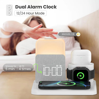 7-in-1 MagSafe Charging Station: Wireless Charger with Alarm Clock and Night Light