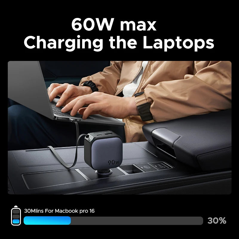 UGREEN Nexode 90W GaN Retractable Fast Car Charger