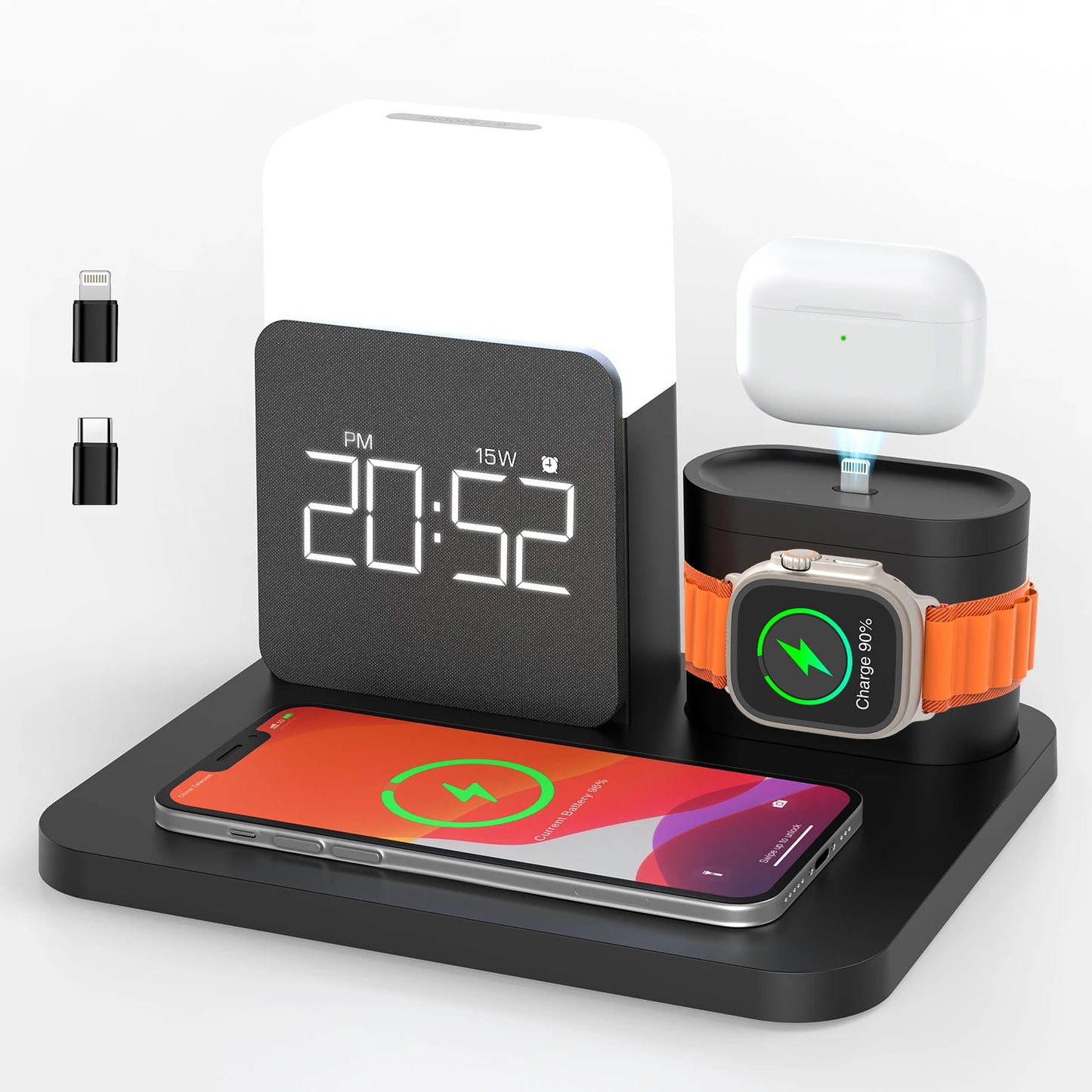 7-in-1 MagSafe Charging Station: Wireless Charger with Alarm Clock and Night Light