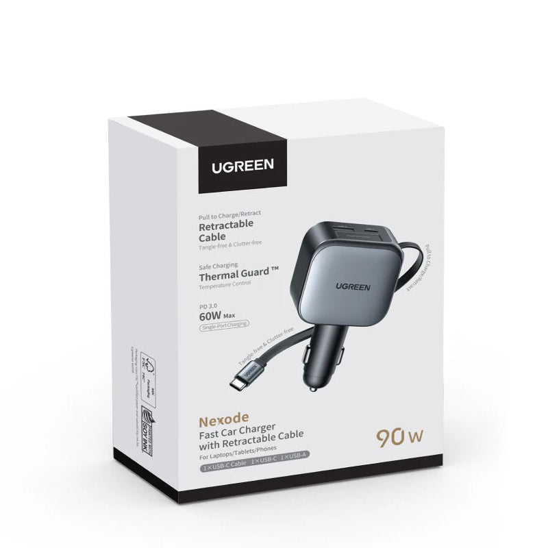 UGREEN Nexode 90W GaN Retractable Fast Car Charger