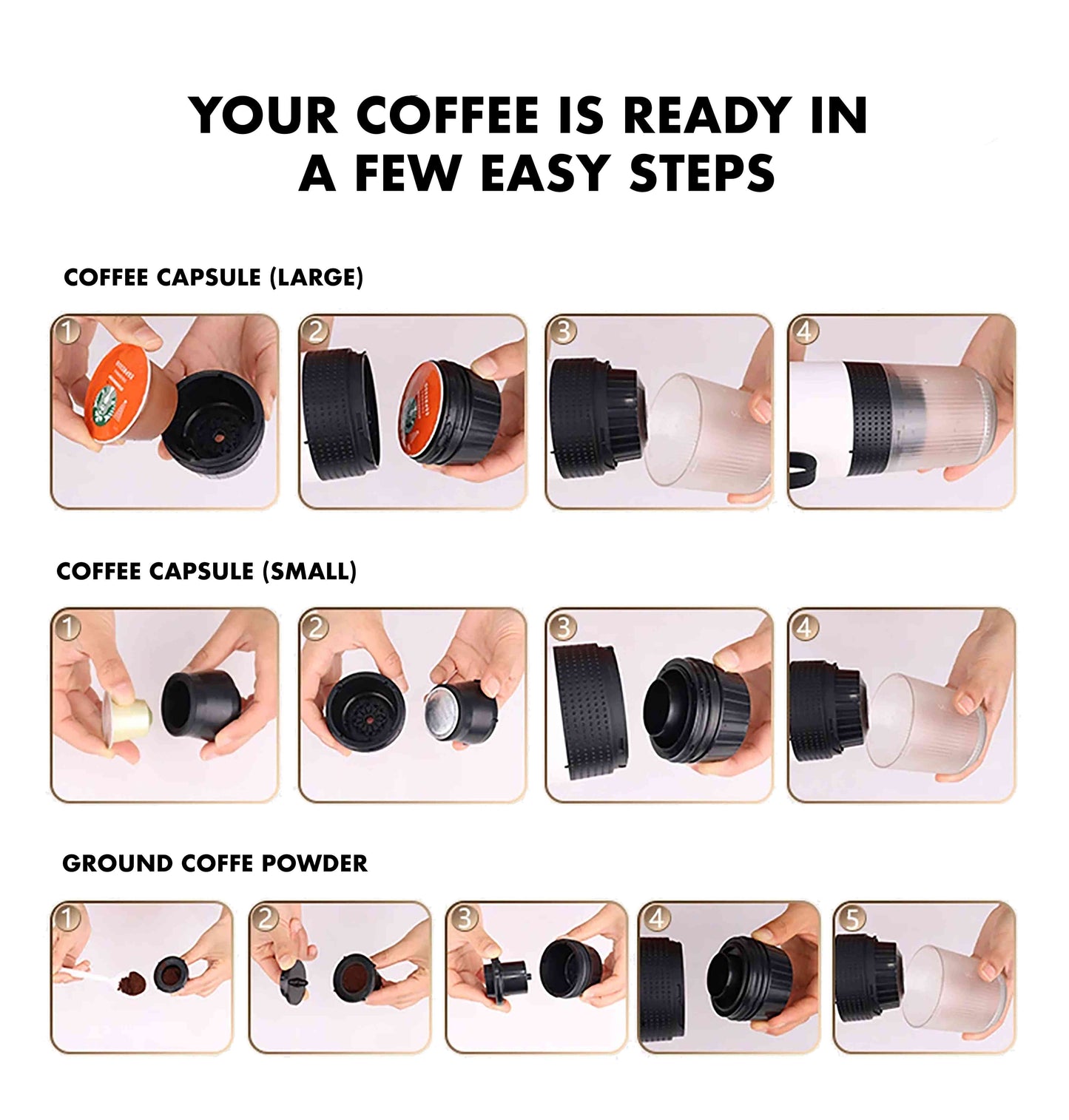TriBrewGo: 3-in-1 Portable Electric Espresso Machine